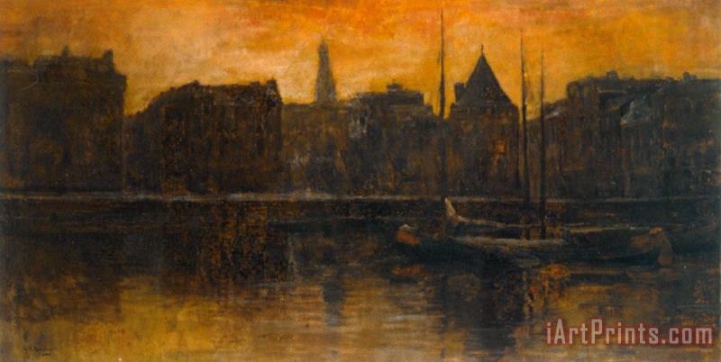 A View of The Prins Hendrikkade with The Schreierstoren, Amsterdam painting - George Hendrik Breitner A View of The Prins Hendrikkade with The Schreierstoren, Amsterdam Art Print