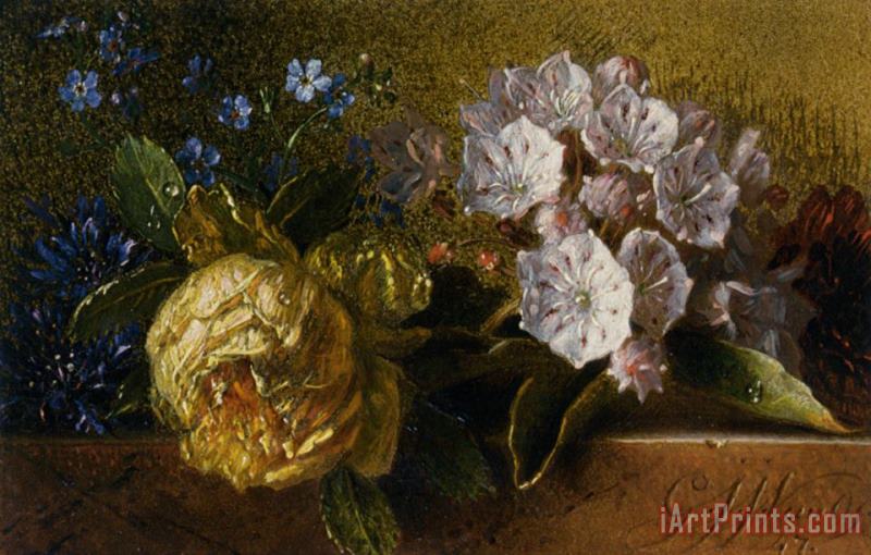 George Jacobus Johannes Van Os Flowers on a Ledge Art Print