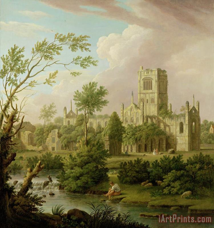 Kirkstall Abbey - Yorkshire painting - George Lambert Kirkstall Abbey - Yorkshire Art Print