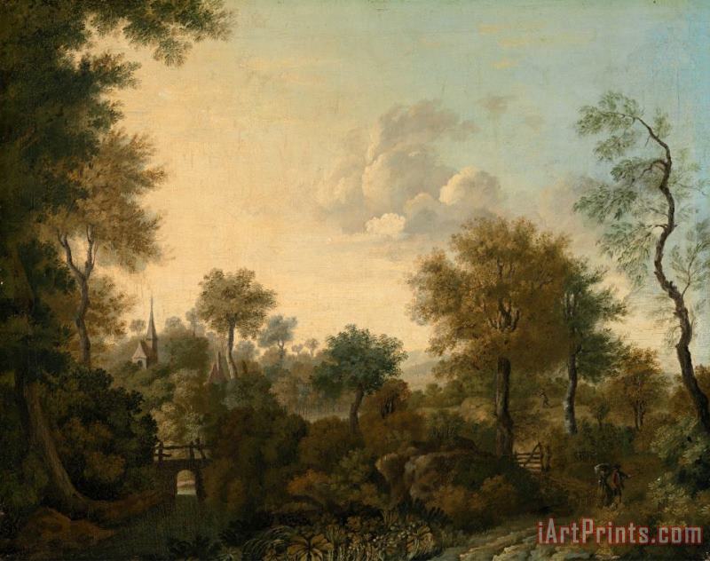 A View Supposedly Near Arundel, Sussex, with Figures in a Lane painting - George Smith A View Supposedly Near Arundel, Sussex, with Figures in a Lane Art Print