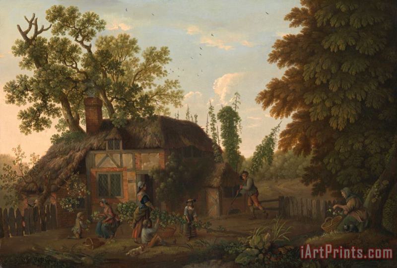 Hop Pickers Outside a Cottage painting - George Smith Hop Pickers Outside a Cottage Art Print