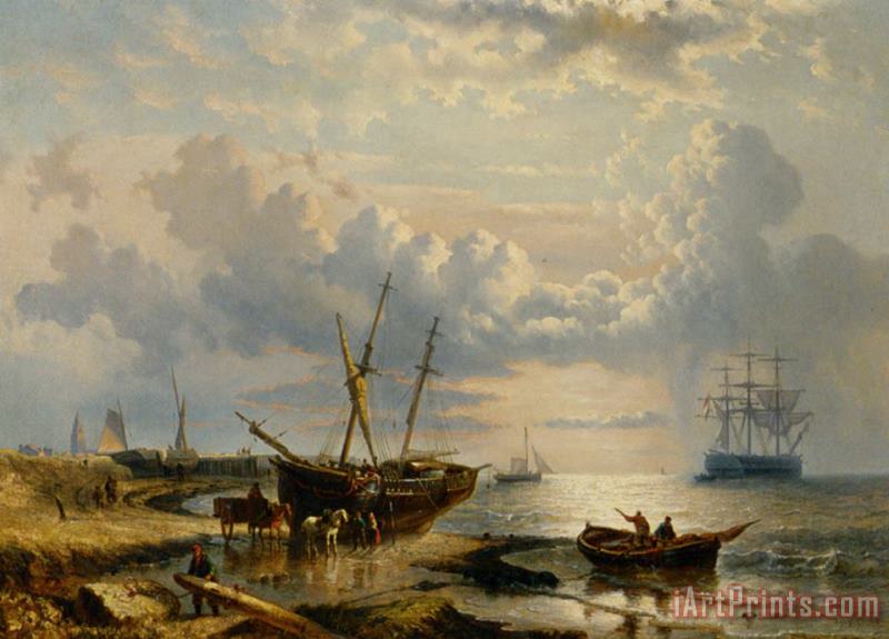 George Willem Opdenhoff Figures on The Beach Art Painting