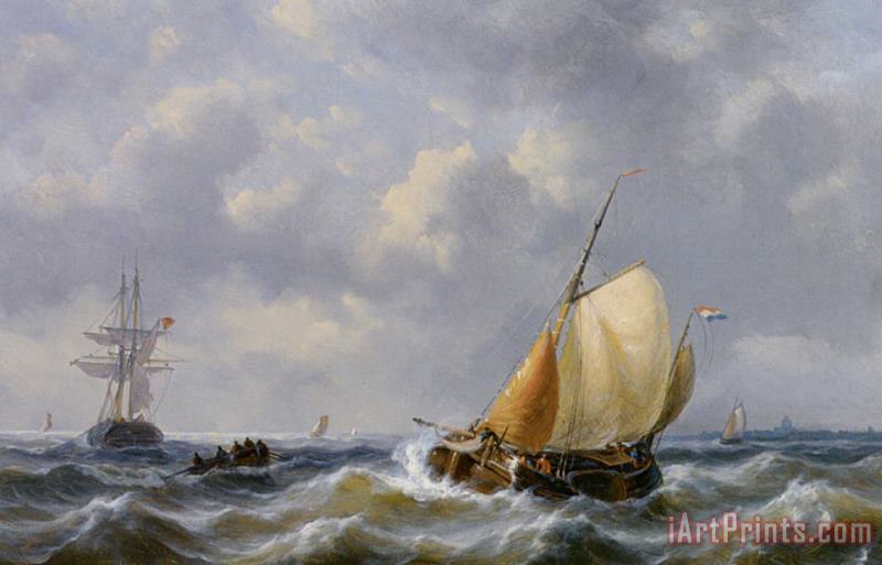 George Willem Opdenhoff Shipping in Choppy Seas Art Print