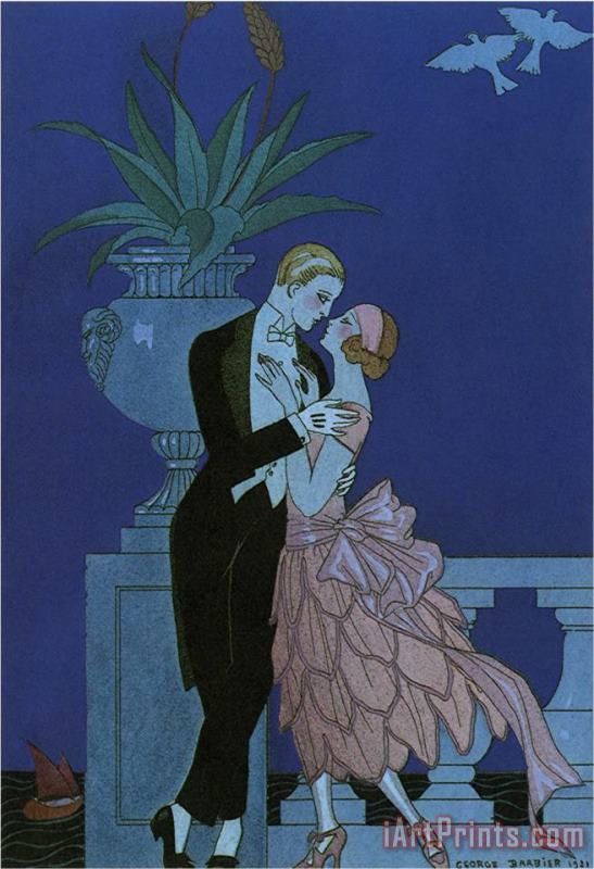 By The Railing 1921 painting - Georges Barbier By The Railing 1921 Art Print