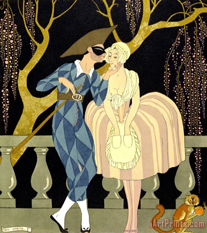 Georges Barbier Harlequin's Kiss Art Painting
