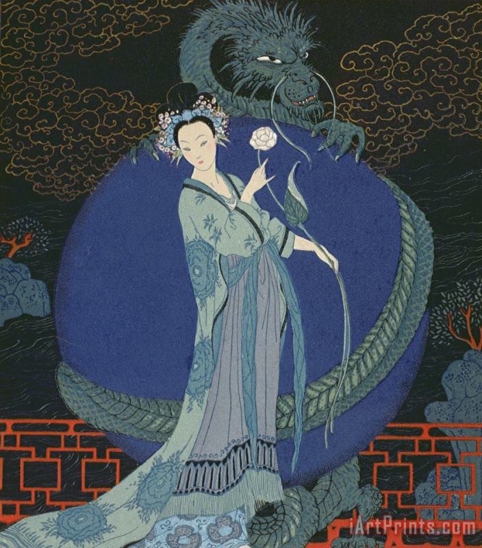 Lady With A Dragon painting - Georges Barbier Lady With A Dragon Art Print