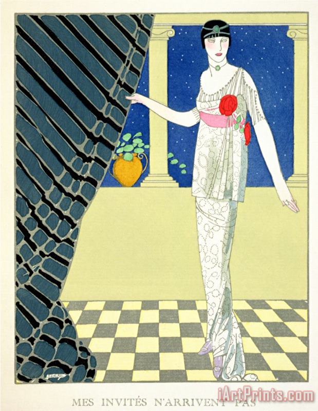 My Guests Have Not Arrived Illustration of a Woman in a Dress by Redfern painting - Georges Barbier My Guests Have Not Arrived Illustration of a Woman in a Dress by Redfern Art Print