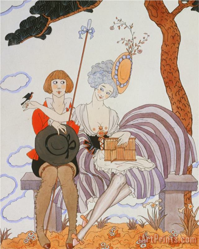 So Much Or The Bird Is Quickly Tamed Tant Mieux Ou L Oiseau Vite Apprivoise painting - Georges Barbier So Much Or The Bird Is Quickly Tamed Tant Mieux Ou L Oiseau Vite Apprivoise Art Print