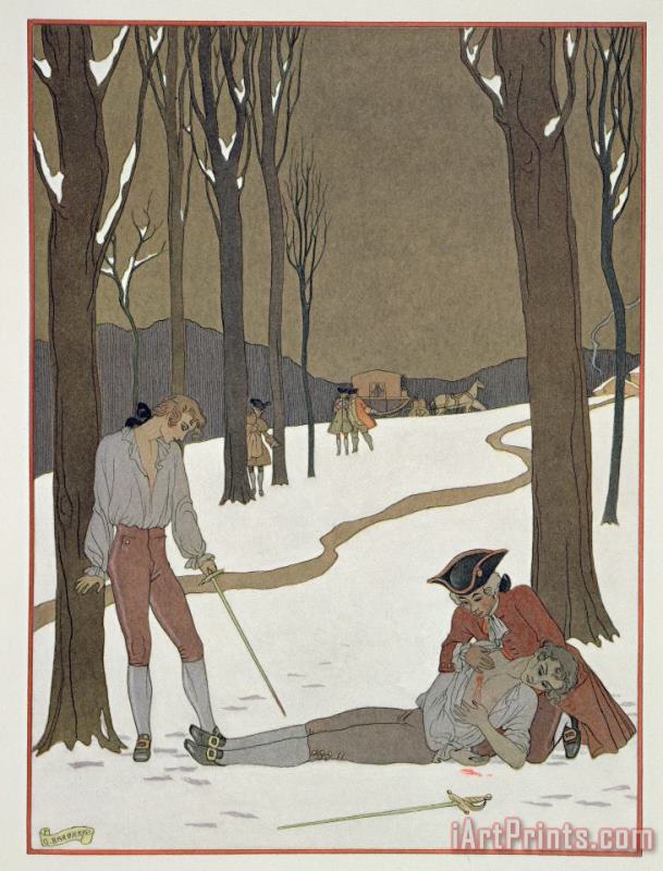 Georges Barbier The Duel Between Valmont And Danceny Art Painting
