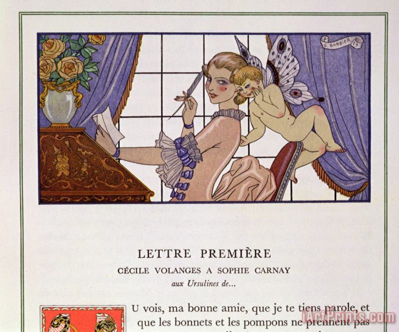 The First Letter painting - Georges Barbier The First Letter Art Print