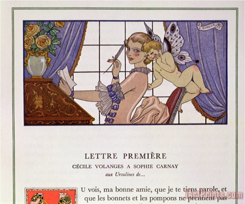 The First Letter Illustration From Les Liaisons Dangereuses painting - Georges Barbier The First Letter Illustration From Les Liaisons Dangereuses Art Print
