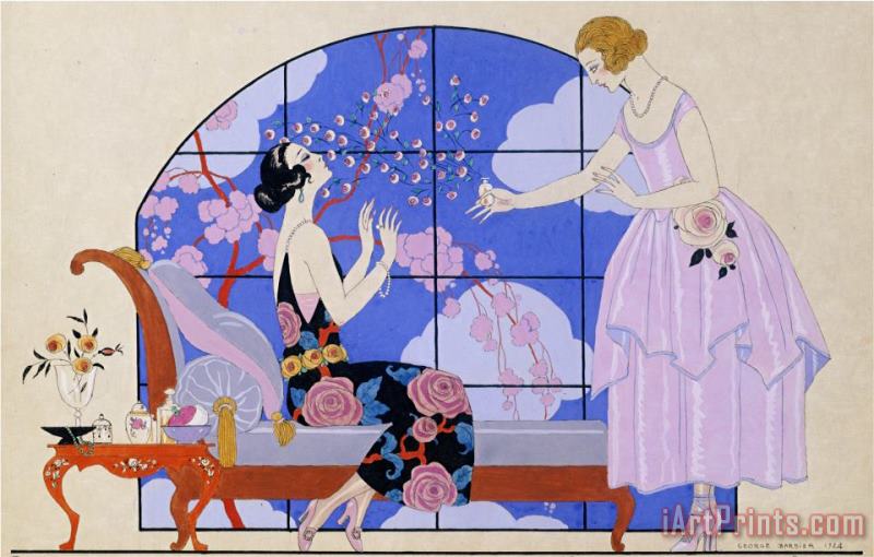Two Ladies in a Salon 1924 painting - Georges Barbier Two Ladies in a Salon 1924 Art Print