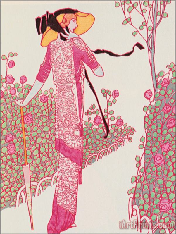 Georges Barbier Woman in Pink Dress Art Painting