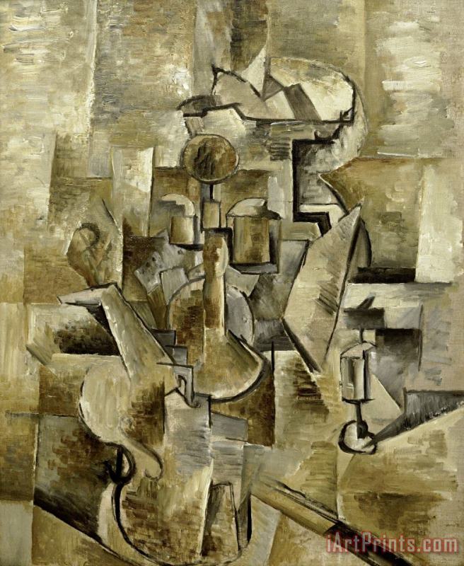 Violin And Candlestick, 1910 painting - Georges Braque Violin And Candlestick, 1910 Art Print