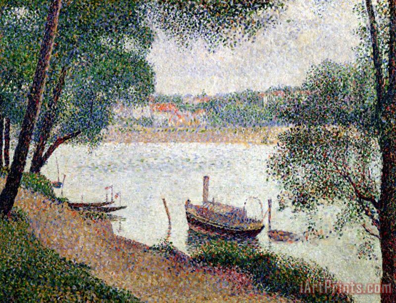 Georges Pierre Seurat River Landscape With A Boat Art Print