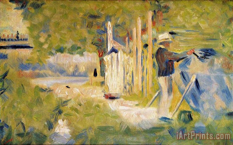Man Painting His Boat 1883 painting - Georges Seurat Man Painting His Boat 1883 Art Print