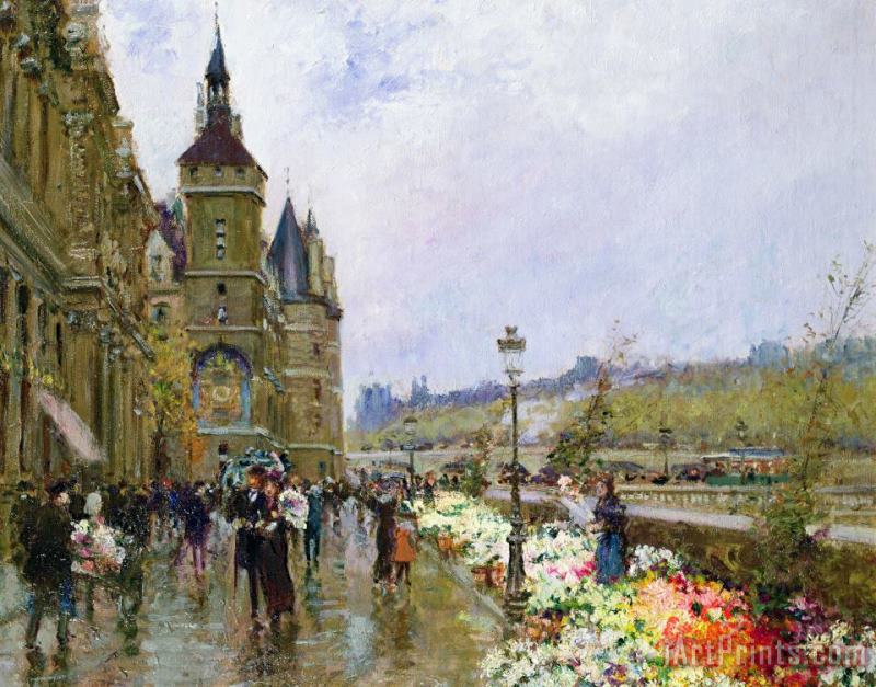 Flower Sellers by the Seine painting - Georges Stein Flower Sellers by the Seine Art Print