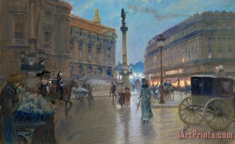 Place de l Opera in Paris painting - Georges Stein Place de l Opera in Paris Art Print
