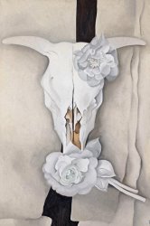Animals Art for sale - Cow's Skull with Calico Roses by Georgia O'keeffe