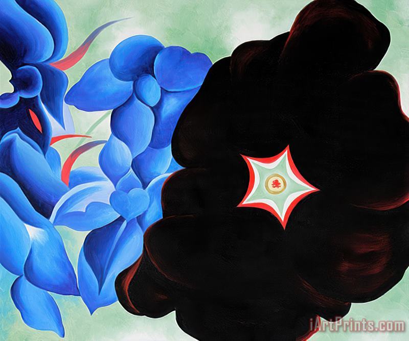 Georgia O'keeffe Black Hollyhock Blue Larkspur Art Painting