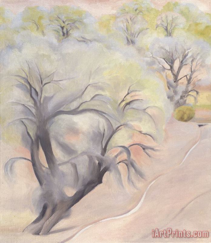 Early Spring Trees Above Irrigation Ditch, Abiquiu, 1950 painting - Georgia O'keeffe Early Spring Trees Above Irrigation Ditch, Abiquiu, 1950 Art Print