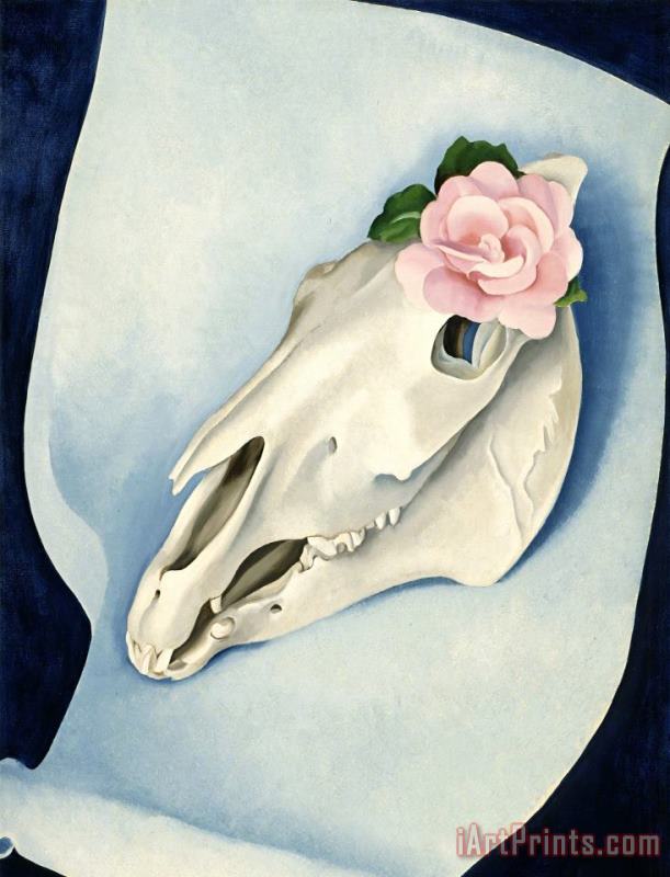 Horse's Skull with Pink Rose, 1931 painting - Georgia O'keeffe Horse's Skull with Pink Rose, 1931 Art Print