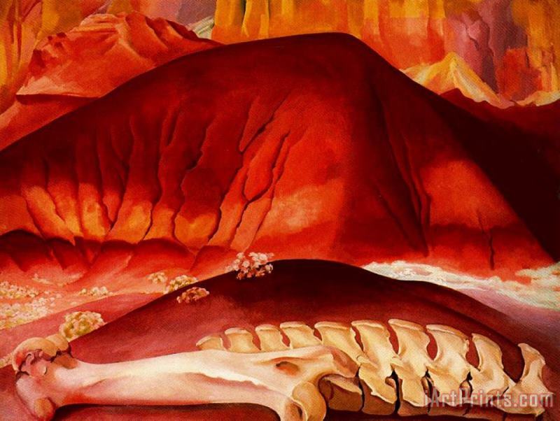 Red Hills And Bones painting - Georgia O'keeffe Red Hills And Bones Art Print