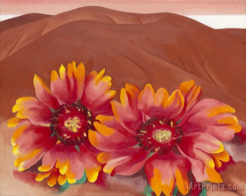 Georgia O'keeffe Red Hills with Flowers, 1937 Art Print