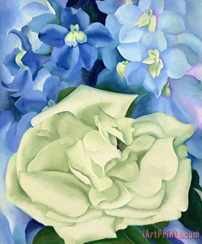 White Rose with Larkspur No. I, 1927 painting - Georgia O'keeffe White Rose with Larkspur No. I, 1927 Art Print