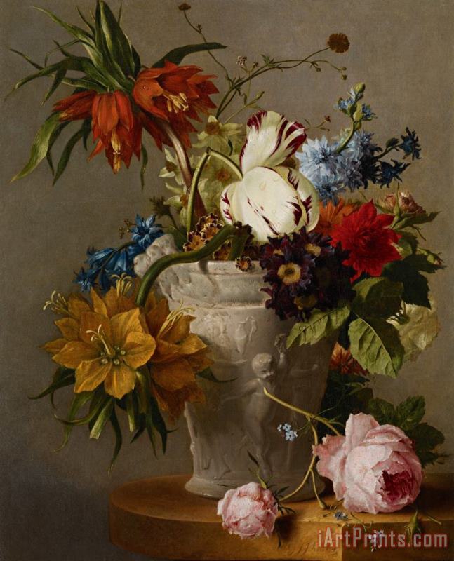 An Arrangement With Flowers painting - Georgius Jacobus Johannes van Os An Arrangement With Flowers Art Print