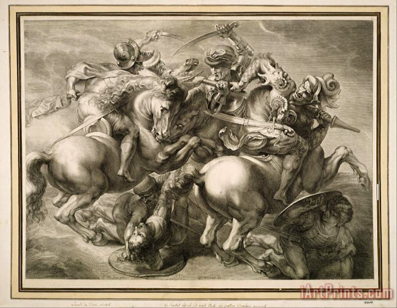 The Battle of Four Horsemen (battle of Anghiari) painting - Gerard Edelinck The Battle of Four Horsemen (battle of Anghiari) Art Print
