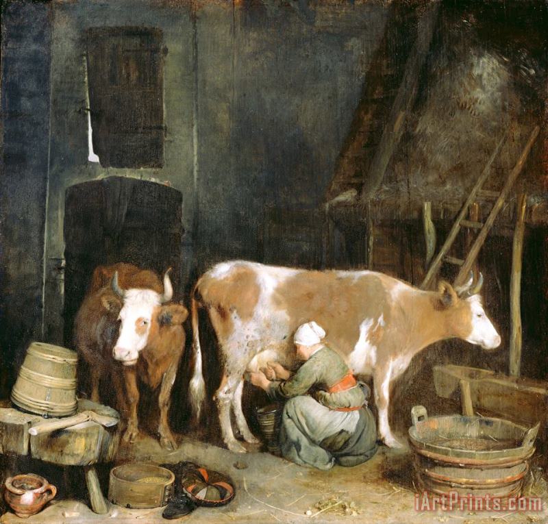 Gerard ter Borch A Maid Milking a Cow in a Barn Art Painting