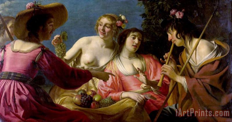 Gerard Van Honthorst Flute Playing Shepherd with Four Nymphs Art Print
