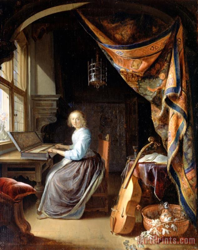 A Woman Playing a Clavichord painting - Gerrit Dou A Woman Playing a Clavichord Art Print