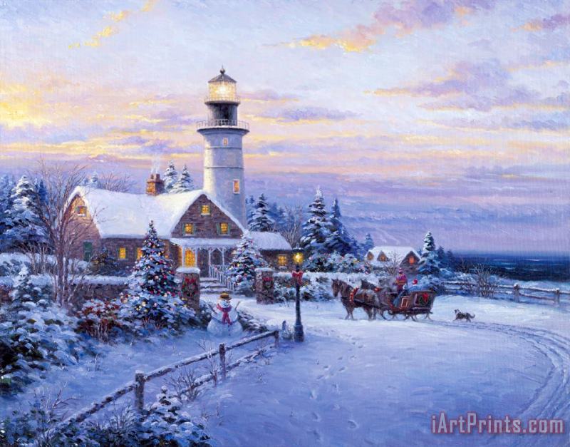 Winter Lighthouse painting - Ghambaro Winter Lighthouse Art Print