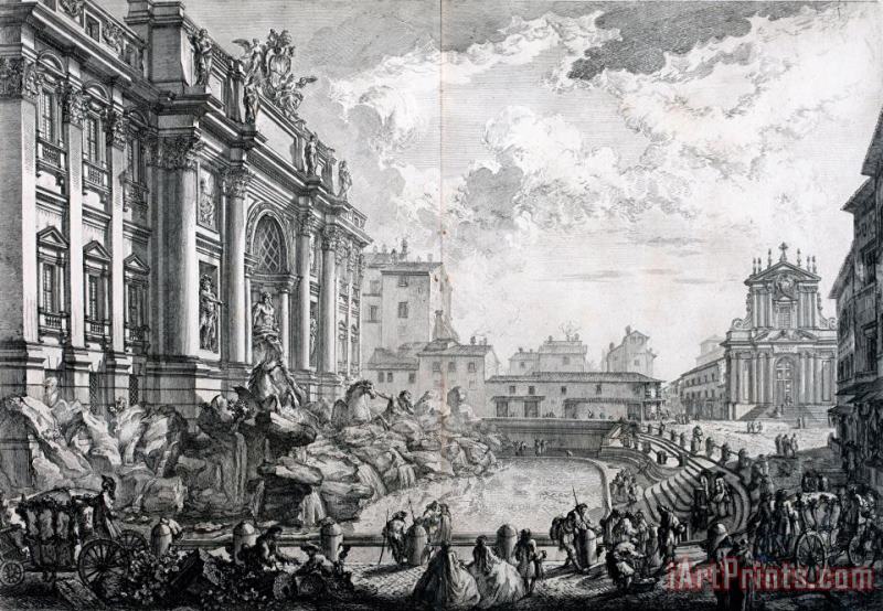 Side View of The Trevi Fountain, Formerly The Acqua Vergine From Vedute Di Roma (views of Rome) painting - Giovanni Battista Piranesi Side View of The Trevi Fountain, Formerly The Acqua Vergine From Vedute Di Roma (views of Rome) Art Print