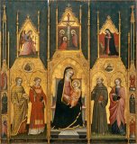 Cartouche with The Virgin And Child And Saint Anne Prints - Altarpiece of The Virgin with Saints Agatha, Stephen, Francis And a Martyr Saint by Giovanni di Pietro da Pisa