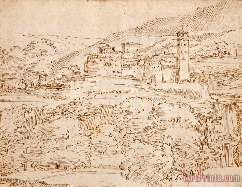 Giovanni F. Grimaldi A Landscape with a Castle Above a Belt of Trees Art Print