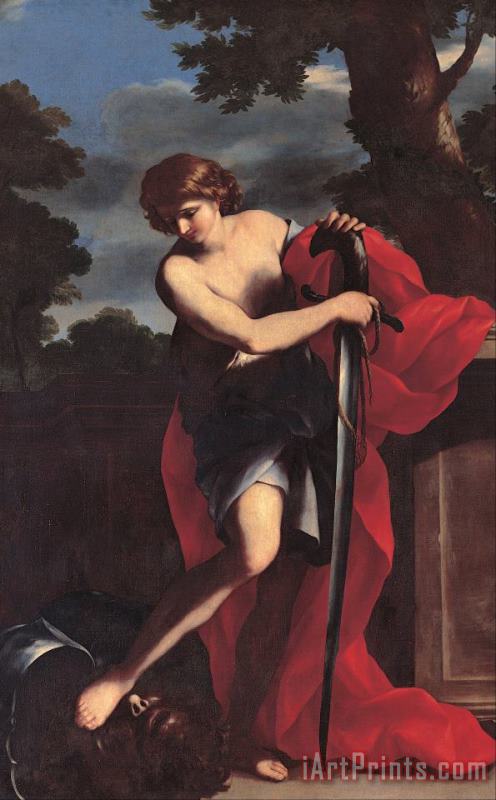 David painting - Giovanni Francesco Romanelli David Art Print