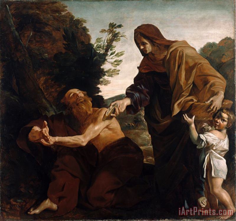 Elijah Receiving Bread From The Widow of Zarephath painting - Giovanni Lanfranco  Elijah Receiving Bread From The Widow of Zarephath Art Print