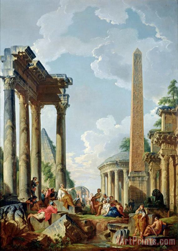 Giovanni Paolo Panini Architectural Capriccio with a Preacher in The Ruins Art Painting