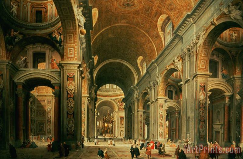 Interior Of St Peters In Rome painting - Giovanni Paolo Panini Interior Of St Peters In Rome Art Print