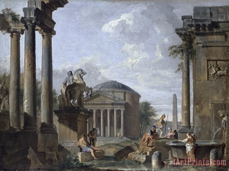 Landscape with Roman Ruins painting - Giovanni Paolo Panini Landscape with Roman Ruins Art Print