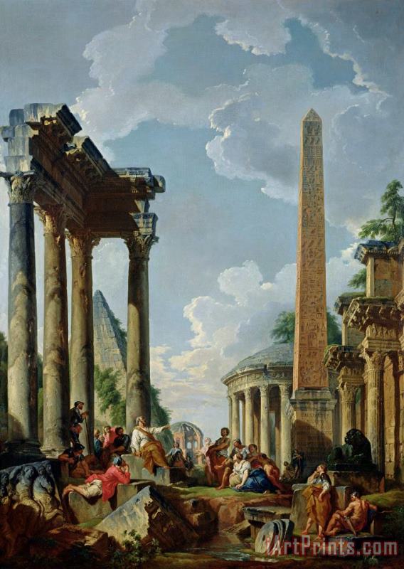 Giovanni Paolo Pannini or Panini Architectural Capriccio with a Preacher in the Ruins Art Painting