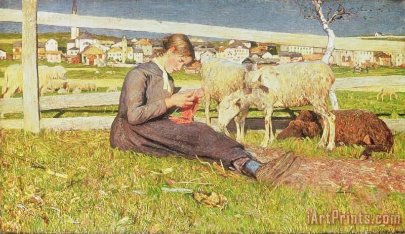 Giovanni Segantini A Girl Knitting Art Painting
