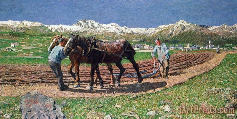 Ploughing painting - Giovanni Segantini Ploughing Art Print