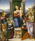 Cartouche with The Virgin And Child And Saint Anne Prints - The Virgin And Child Enthroned with Saints Michael, Catherine of Alexandria, Cecilia, And Jerome by Girolamo Marchesi