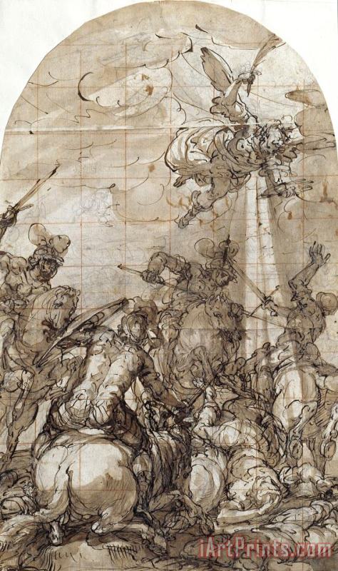 Giulio Benso Battle Scene with The Appearance of The Angel of Victory Art Painting