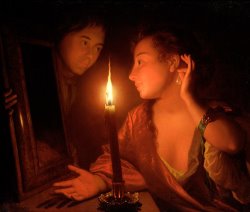 Godfried Schalcken A Lady Admiring An Earring by Candlelight painting