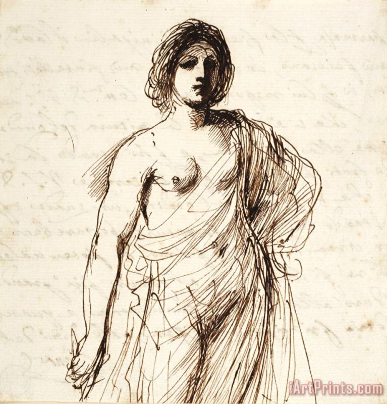 Lightly Draped Female Figure painting - Guercino Lightly Draped Female Figure Art Print